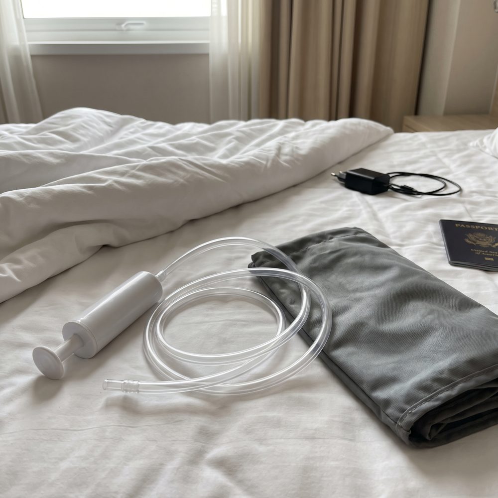 A separate hand pump beside a compression bag