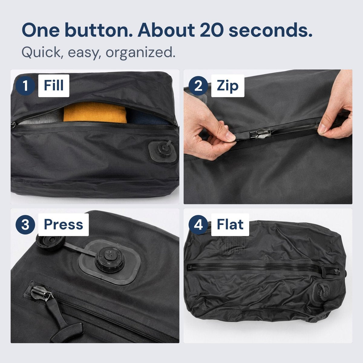 Fill, zip, press, flat